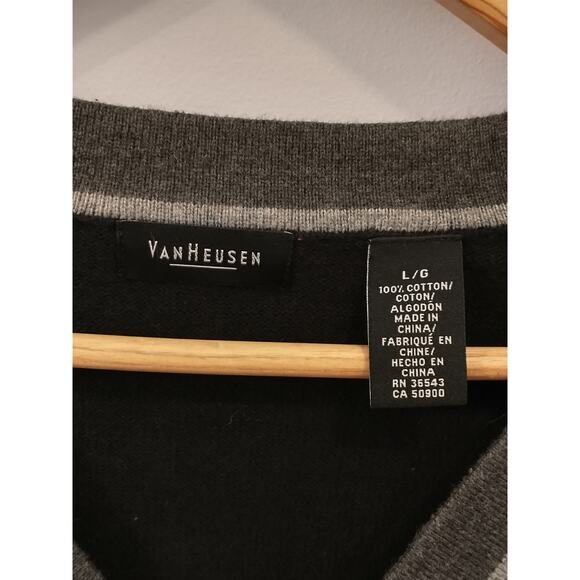VanHeusen Large Black Grey Cardigan 100% Cotton Preppy Academia - Picture 9 of 10